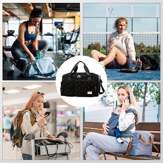 Small Gym Bags for Women, Travel Duffle Bag with Shoes Compartment, 4 in 1 Carry on Weekender Overnight Bag with Dry Wet Separated Pocket, Sport Gym Tote Bag for Yoga, Dance, Swimming, Workout, Ballet