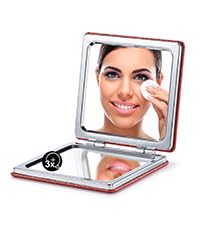 OMIRO Compact Mirror, Glitter PU 1X/3X Magnification, Ultra Portable for Purses (Red)