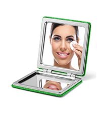 OMIRO Compact Mirror, Glitter PU 1X/3X Magnification, Ultra Portable for Purses (Green)