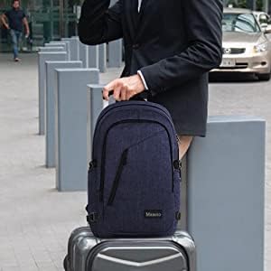 Mancro 17.3 in Business Laptop Backpack for Travel Water Resistant Anti-Theft Backpack with Lock Large Lightweight Computer Bag for Women Men, Blue