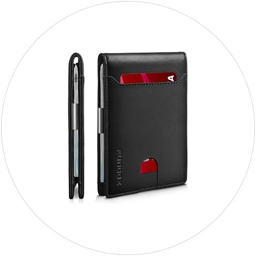 RUNBOX Slim Wallets for Men - Leather Money Clip Mens Wallet - RFID Blocking Front Pocket Bifold Wallet - Thin Credit Card Holder with Gift Box