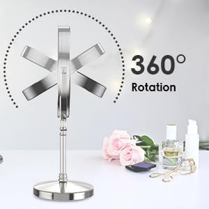 DEIOVWXS Makeup Mirror, 3000mAh Rechargeable Double-Sided Magnifying Vanity Mirror with 3 Colors, 1X/10X, 360° Rotation, Adjustable Brightness, Gifts for Mom, Women,Wife, Girls, Dorm Room Essential