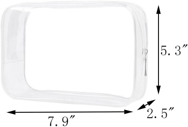 Clear Travel Bags 3 Pack 7.9"x2.5"x5.3" Multipurpose Transparent TSA Cosmetic Bag Clear Pouch For Toiletry, Makeup, Traveling - Single Zipper