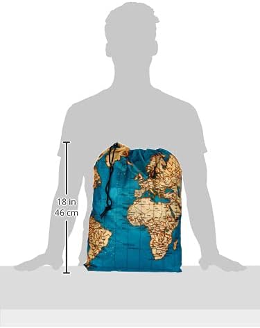 Kikkerland Travel-Size Laundry Bag, World Map Design Heavy Duty Laundry Bag, Polyester, Built-in Pouch, Inner Loop and Carabineer, Multicolor