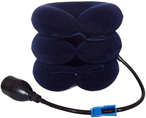 Upgraded Version Premium Flannel Inflatable Cervical Neck Traction Air Inflatable Pillow Neck Head Stretcher Pain Relief Collar (for Adults, Dark Blue)
