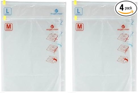Eagle Creek Pack-It Compression Bags for Travel Set - Featuring One-Way Pressure Valve & Zip - For Efficient Travel Bag Packing - Water Resistant - Clear - Medium/Large (Pack of 2)