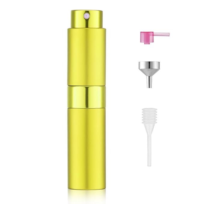 LISAPACK 8ML Atomizer Perfume Spray Bottle for Travel, Empty Refillable Cologne Dispenser, Portable Sprayer (Yellow)