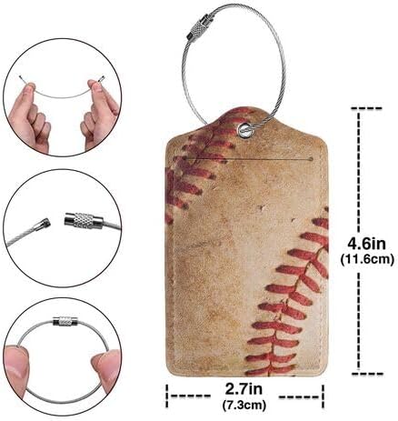 Baseball 2 Pcs Luggage Tags, Privacy Cover Id Label with Stainless Steel Loop and Address Card for Suitcases & Travel Bags
