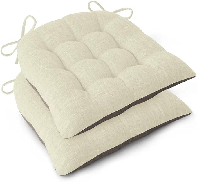 Chair Cushions for Dining Chairs Set of 2 Durable D-Shaped Seat Cushions with Non-Slip Backing Secure Ties Thick Cozy Seat Pad for Kitchen Dining Room Office(18x16.5x3in Beige)