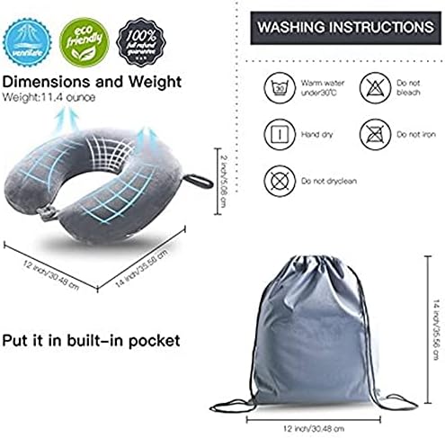 Travel Pillow, 100% Pure Memory Foam Neck Pillow, Suitable for Airplanes, Cars, Trains, Office Naps, Home Lounge Chairs, Removable and Washable Pillow Cover (Gray)