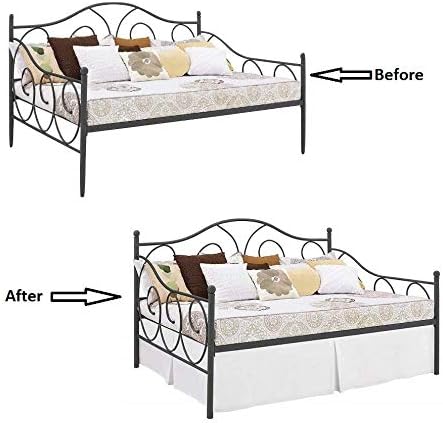 Pleated Bed Skirt with Split Corners for Daybeds - Three Side Coverage - Made with Brushed Microfiber, (Twin Size, White Solid)/16 Inch Drop