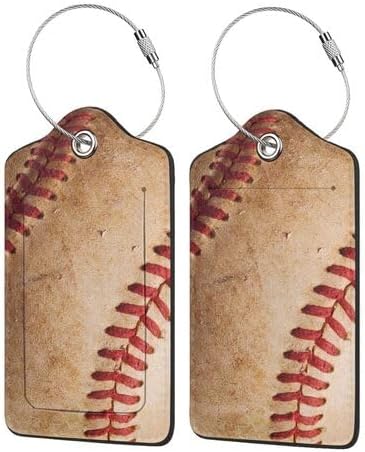 Baseball 2 Pcs Luggage Tags, Privacy Cover Id Label with Stainless Steel Loop and Address Card for Suitcases & Travel Bags