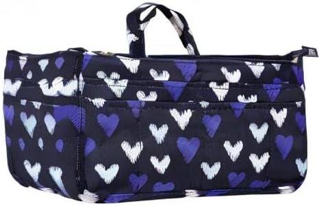 BTSKY Printing Handbag Organizers Inside Purse Insert - High Capacity 13 Pockets Bag Tote Organizer with Handle (Blue Heart)