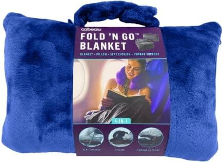 Cabeau Fold ‘N Go Travel Blanket Doubles as Neck Support Pillow, Versatile Lumbar Support Cushion, with Compact Travel Case - French Microfiber (Blue) (Pack of 2)