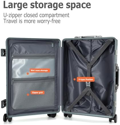 feilario Aluminium Frame PC Hard Shell Spinner Wheels Luggage,20.8"X15"X8.7 Airline Approved Built-In TSA lock Carry on Suitcase, with Cup Holder, USB Port, Phone Holder