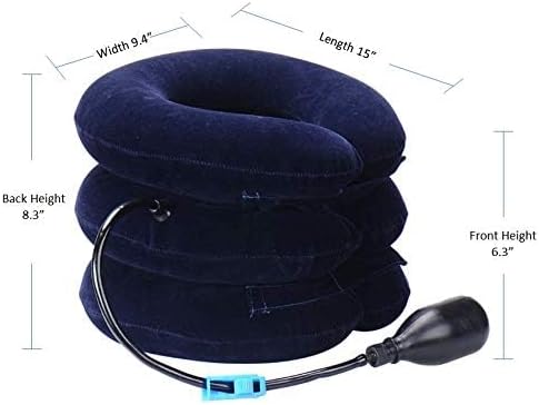 Upgraded Version Premium Flannel Inflatable Cervical Neck Traction Air Inflatable Pillow Neck Head Stretcher Pain Relief Collar (for Adults, Dark Blue)