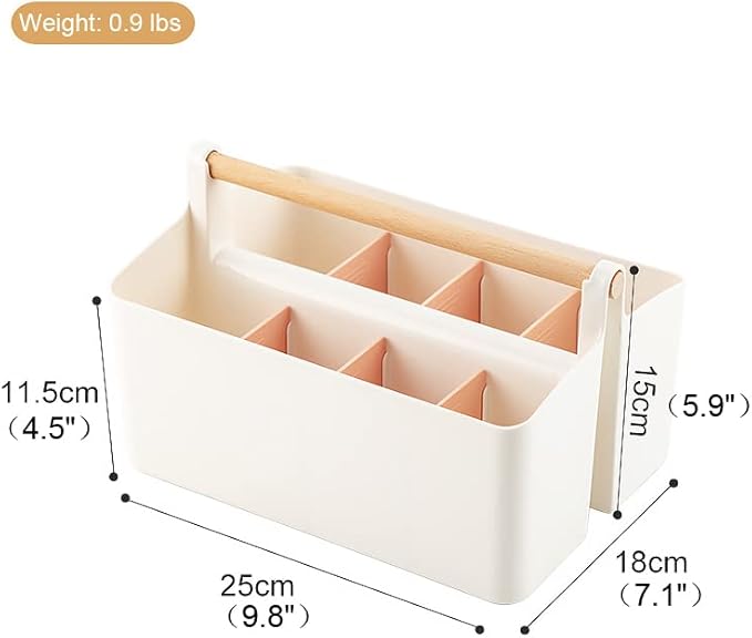 Vidifor Large Plastic Portable Caddy with Handle, Storage Organizer Bin with Adjustable Dividers for Art Supplies, Crafts, Colored Pencils, Makeup Desk