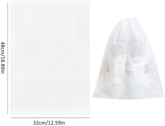 50 Pack Transparent Shoe Bags Travel Shoe Bags Non-woven Fabric Disposable Drawstring Dust Covers Shoes Storage Organizers Pouch for Sneaker Cross Trainer Tote Handbags Purses Running Shoes