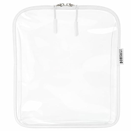 BORSALI TSA Approved Toiletry Bag - Clear Quart Size for 3-1-1 LIquids for Carry On Travel - Toiletries Organizer - Cosmetic Pouch with Zipper - Travel Accessories - White