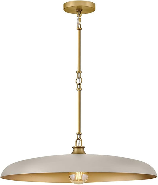 Hinkley Sadie 24" Large Dome Chandelier, Light Taupe with Lacquered Brass | Two Tone Saucer Pendant, Includes (5) 7" Downrods, Needs a Med. LED Bulb, Adjustable Height, Dining Room, Kitchen