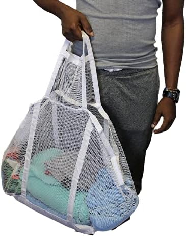 Large Soft Nylon Mesh Laundry Basket with Handles Portable and Collapsible For Dirty and Clean Laundry Home Travel College Dorm Also Ideal For Toys and Sporting Goods