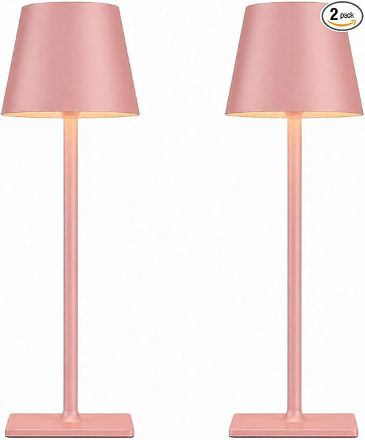 Yogaret Pink Cordless Table Lamps, 6000mAh Rechargeable Battery, 2 Pack | Portable table lights set of 2 wireless battery operated lamps for indoor tables, patio, restaurant, dinner and kitchen use