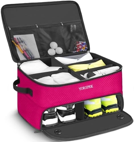 YOREPEK 2 Layer Golf Trunk Organizer, Golf Gifts for Men with Separate Ventilated Compartment for 2 Pair Shoes, Waterproof Car Trunk Locker for Balls, Tees, Clothes, Gloves, Gifts for Golfers