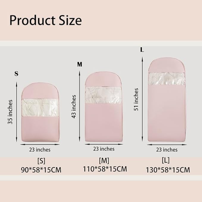 3PCS Space Saving Hangable Garment Bag with Self Compression Zipper - Organizer for Closet (Pink,S+M+L)