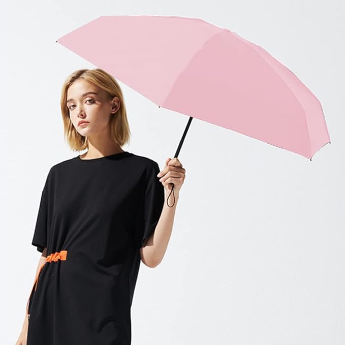ESUFEIR Mini Sun Umbrella for Purse With Case, Small Compact UV Umbrella Travel Essentials, Lightweight Portable Parasol Windproof for Women Men Kids (Pink)