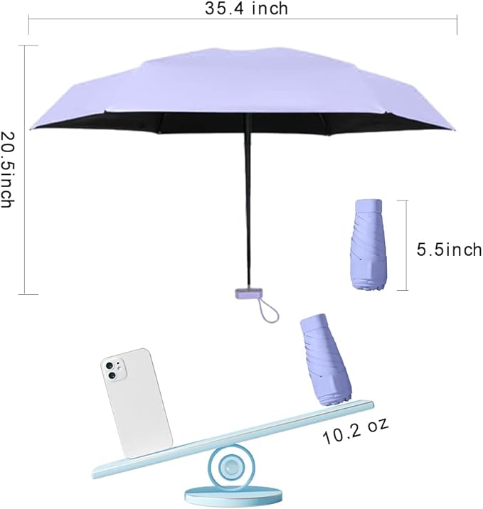 ESUFEIR Mini Sun Umbrella for Purse With Case, Small Compact UV Umbrella Travel Essentials, Lightweight Portable Parasol Windproof for Women Men Kids (Purple)