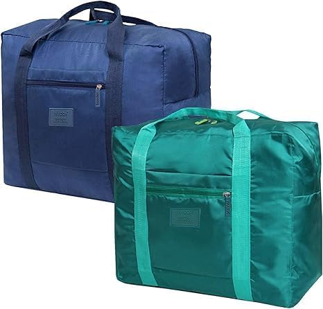 INVODA Travel Bag Lightweight Foldable Travel Duffel Bag Waterproof Sports Gym Bag Tote Carry On Luggage Bag Weekender Overnight Bag (Green+Blue)
