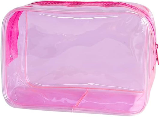 Neon TSA Approved Clear Toiletry Pouch, 7"x2.3"x4.7" Size, PVC Travel Makeup Bags for Toiletries, Transparent Cosmetic Bag for Women and Men Small (pink)