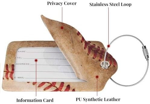 Baseball 2 Pcs Luggage Tags, Privacy Cover Id Label with Stainless Steel Loop and Address Card for Suitcases & Travel Bags