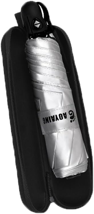 GAOYAING Mini Compact Travel Umbrella with Reflective Safety Stripes, Portable Folding Design with Case
