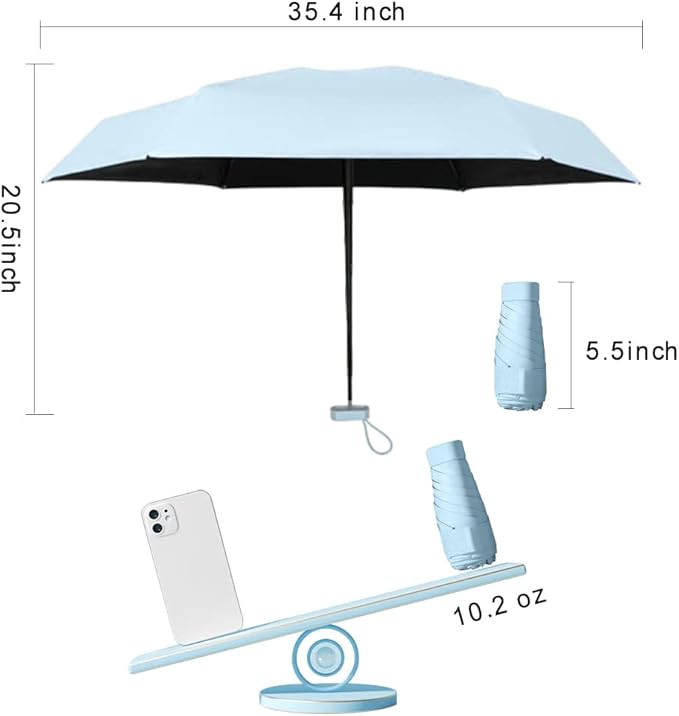 ESUFEIR Mini Sun Umbrella for Purse With Case, Small Compact UV Umbrella Travel Essentials, Lightweight Portable Parasol Windproof for Women Men Kids (skyblue)