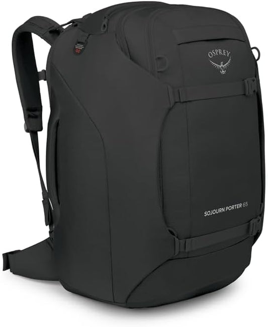 Osprey Sojourn Porter 65L Travel Backpack - Carry-On Compliant Luggage with StraightJacket Compression and Padded Laptop Sleeve - Durable Pack for International or Urban Travel Black