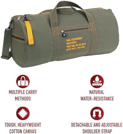 Rothco Canvas Equipment Duffle Bag – Travel & Gym Bag with Heavyweight Cotton Canvas Material – Great for Storing Gear, Clothing, and More
