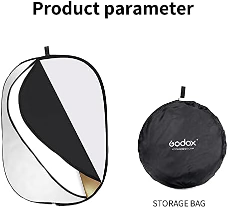 Godox 32"x47"/80x120cm Collapsible Oval Photography Light Reflector | 5-in-1 Multi-Disc Foldable Diffuser with Carrying Bag - Gold, Silver, Black, White, Translucent for Studio & Outdoor Lighting
