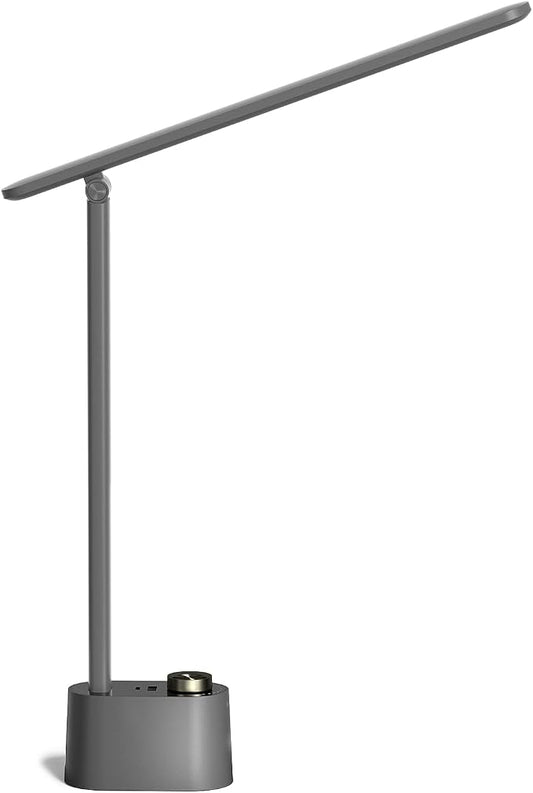 Honeywell HWT-H01 LED Desk Lamp, Foldable & Stepless Dimmable, Gray | Sunturalux Eye-Caring Desk Light with Charging Ports, Modern Table Lamp, Reading Lamp for Home Office Bedroom College Dorm