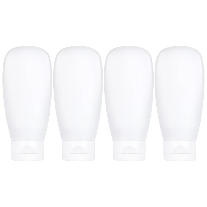 TSA Approved Travel Bottles Set for Toiletries Travel Size Containers Kit 4 Pack Portable Leak Proof Refillable Squeeze Cosmetic Airplane Essential Shampoo Hair Conditioner Body Lotion Bath Shower Gel