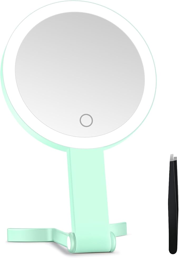 MIYADIVA Lighted Makeup Mirror, 30X Magnifying Mirror with Light, Hanging and Handheld Mirror with Handle, Green