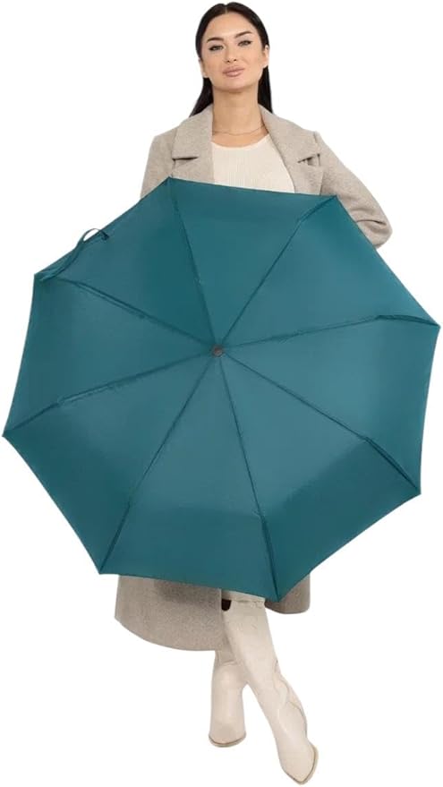 Windproof Travel Umbrella - Compact, Light, Full Automatic Open/Close - Folding Backpack Umbrella for Rain & Sun UV Preotection For Men & Women, Unbreakable 8 Fiberglass Ribs UK Design