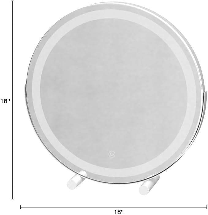ROLOVE 18 Inch Makeup Mirror with Lights, Large Round Vanity Mirror for Tabletop Desk, Smart Touch Dimmable LED, 360° Rotation, White, Gifts for Women, Wife, Mom, Girls