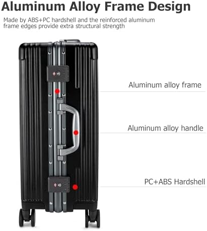 feilario Aluminium Frame PC Hard Shell Spinner Wheels Luggage,20.8"X15"X8.7 Airline Approved Built-In TSA lock Carry on Suitcase, with Cup Holder, USB Port, Phone Holder