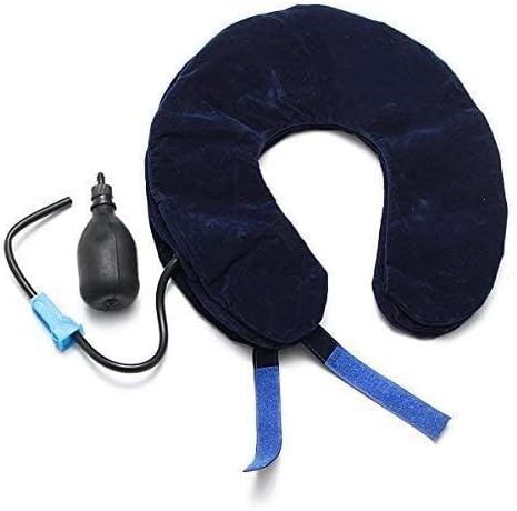 Upgraded Version Premium Flannel Inflatable Cervical Neck Traction Air Inflatable Pillow Neck Head Stretcher Pain Relief Collar (for Adults, Dark Blue)