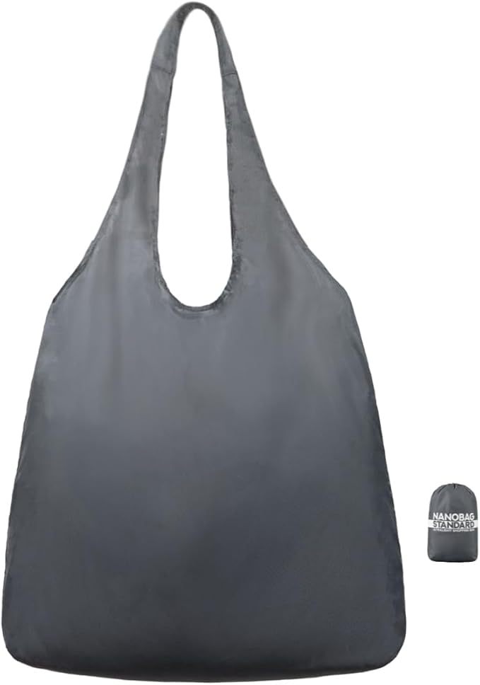 Nanobag Ultralight Foldable Tote for Women & Men, Reusable Grocery & Travel Bag, Packable Collapsible Compact Market Essential (Standard Gray)