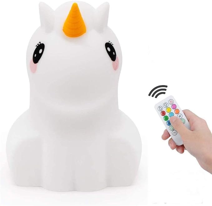 Animal-shaped Big Night Light for Children/Adult, Rechargeable LED Soft Silicone (BPA Free) Bedside Lamp, Adjustable Brightness and 9 Colors by Touch Control & Remote Control (Big Unicorn)