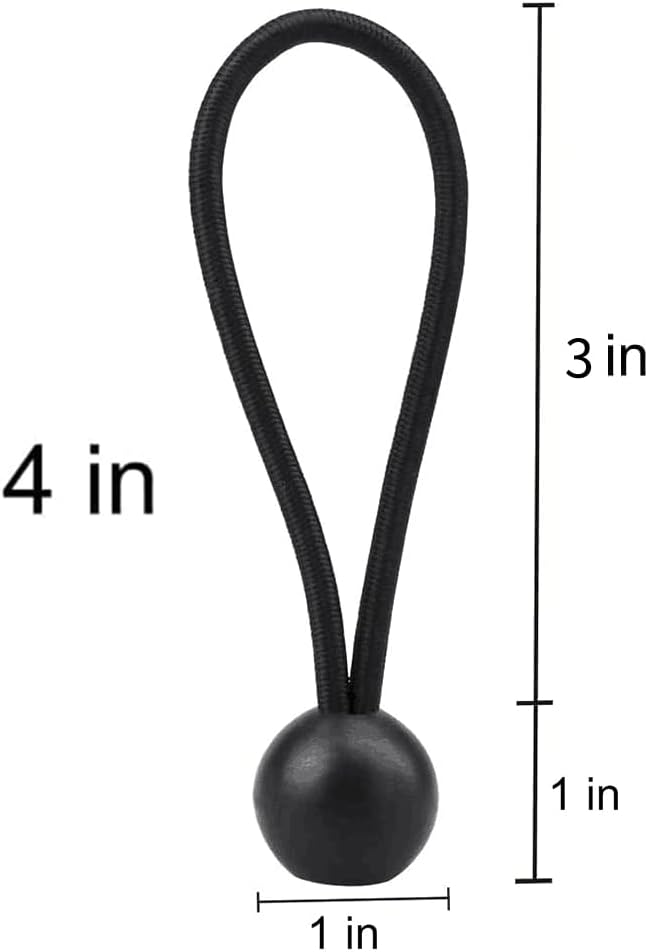 AOPRIE 30 Pack Bungee Balls, Black Ball Bungee Heavy Duty Heavyweight 4 inches Tarp Bungee Cords, Weather Resistant Tie Down Strap 4mm Thickness - for Camping, Tents, Cargo, Holding Wire and Hoses