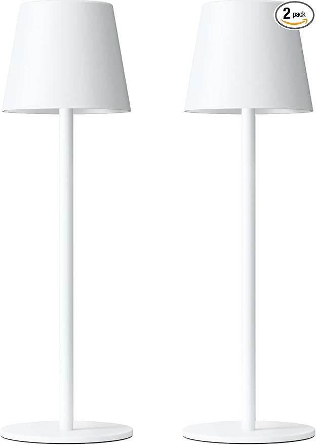 Kakanuo White Cordless Table Lamp Rechargeable - 2 Pack 5000mAH Battery Operated Lamp for Table, 3 Color Stepless Dimming Wireless Lamp for Kitchen Counter, Touch Control