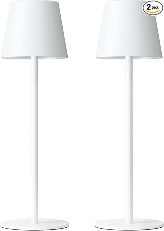 Kakanuo White Cordless Table Lamp Rechargeable - 2 Pack 5000mAH Battery Operated Lamp for Table, 3 Color Stepless Dimming Wireless Lamp for Kitchen Counter, Touch Control
